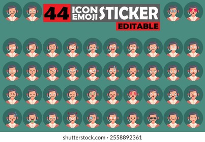 Set of user Avatar Call Center Agent Emoji Sticker Icon Set – Expressive Cartoon Faces Call Center Agent for Social Media, Apps, and Creative Designs