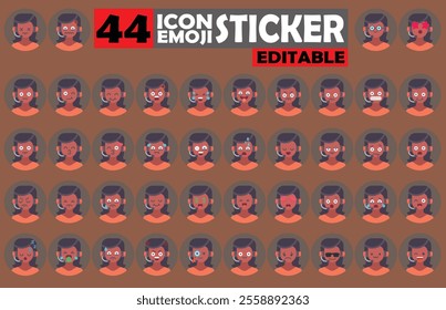 Set of user Avatar Call Center Agent Emoji Sticker Icon Set – Expressive Cartoon Faces Call Center Agent for Social Media, Apps, and Creative Designs