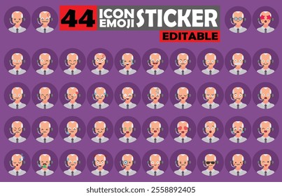 Set of user Avatar Call Center Agent Emoji Sticker Icon Set – Expressive Cartoon Faces Call Center Agent for Social Media, Apps, and Creative Designs