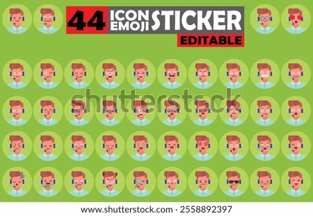Set of user Avatar Call Center Agent Emoji Sticker Icon Set – Expressive Cartoon Faces Call Center Agent for Social Media, Apps, and Creative Designs
