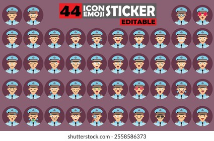 Set of User Avatar Captain Emoji Sticker Icon Set – Expressive Cartoon Faces Captain for Social Media, Apps, and Creative Designs