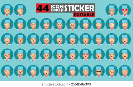 Set of User Avatar Cheff Emoji Sticker Icon Set – Expressive Cartoon Faces Cheff for Social Media, Apps, and Creative Designs