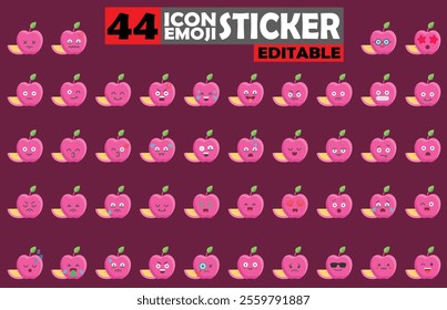 Set of user avatar Cute Apple Emoji Sticker Icon Set – Expressive Cartoon Faces Cute Apple for Social Media, Apps, and Creative Designs