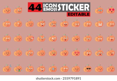 Set of user avatar Cute Apricot Emoji Sticker Icon Set – Expressive Cartoon Faces Cute Apricot for Social Media, Apps, and Creative Designs