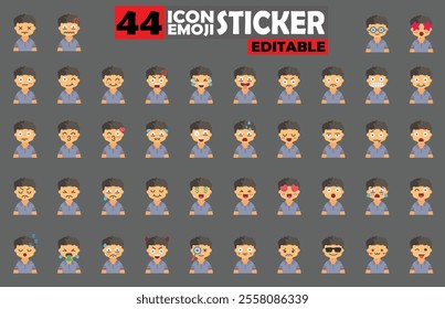 Set of user avatar Cute Boy Emoji Sticker Icon Set – Expressive Cartoon Faces Cute Boy for Social Media, Apps, and Creative Designs