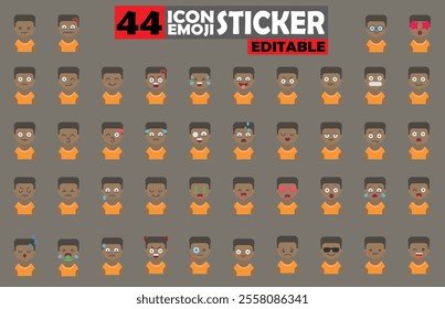 Set of user avatar Cute Boy Emoji Sticker Icon Set – Expressive Cartoon Faces Cute Boy for Social Media, Apps, and Creative Designs