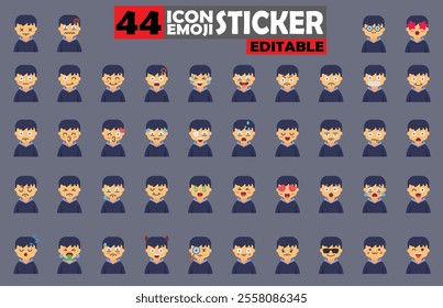 Set of user avatar Cute Boy Emoji Sticker Icon Set – Expressive Cartoon Faces Cute Boy for Social Media, Apps, and Creative Designs