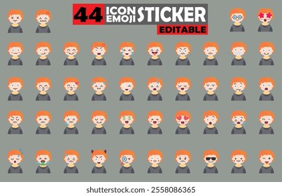 Set of user avatar Cute Boy Emoji Sticker Icon Set – Expressive Cartoon Faces Cute Boy for Social Media, Apps, and Creative Designs