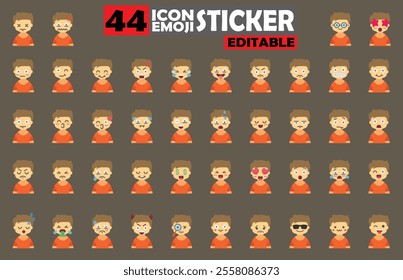 Set of user avatar Cute Boy Emoji Sticker Icon Set – Expressive Cartoon Faces Cute Boy for Social Media, Apps, and Creative Designs