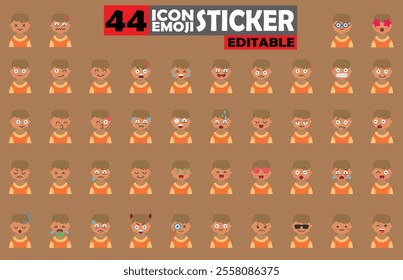 Set of user avatar Cute Boy Emoji Sticker Icon Set – Expressive Cartoon Faces Cute Boy for Social Media, Apps, and Creative Designs