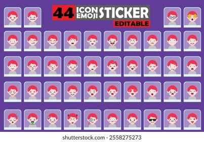 Set of user avatar Cute Boy Emoji Sticker Icon Set – Expressive Cartoon Faces Cute Boy for Social Media, Apps, and Creative Designs