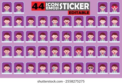 Set of user avatar Cute Boy Emoji Sticker Icon Set – Expressive Cartoon Faces Cute Boy for Social Media, Apps, and Creative Designs