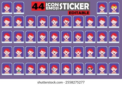 Set of user avatar Cute Boy Emoji Sticker Icon Set – Expressive Cartoon Faces Cute Boy for Social Media, Apps, and Creative Designs