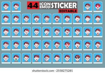 Set of user avatar Cute Boy Emoji Sticker Icon Set – Expressive Cartoon Faces Cute Boy for Social Media, Apps, and Creative Designs