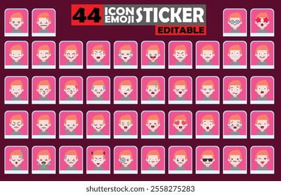 Set of user avatar Cute Boy Emoji Sticker Icon Set – Expressive Cartoon Faces Cute Boy for Social Media, Apps, and Creative Designs