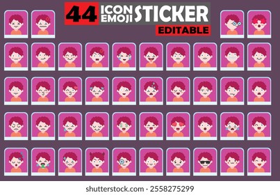 Set of user avatar Cute Boy Emoji Sticker Icon Set – Expressive Cartoon Faces Cute Boy for Social Media, Apps, and Creative Designs