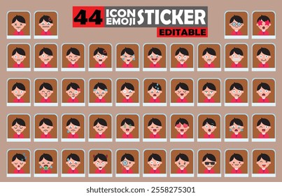 Set of user avatar Cute Boy Emoji Sticker Icon Set – Expressive Cartoon Faces Cute Boy for Social Media, Apps, and Creative Designs