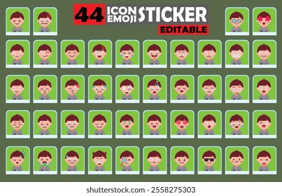 Set of user avatar Cute Boy Emoji Sticker Icon Set – Expressive Cartoon Faces Cute Boy for Social Media, Apps, and Creative Designs