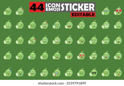 Set of user avatar Cute Coconut Emoji Sticker Icon Set – Expressive Cartoon Faces Cute Coconut for Social Media, Apps, and Creative Designs