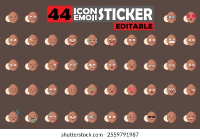 Set of user avatar Cute Coconut Emoji Sticker Icon Set – Expressive Cartoon Faces Cute Coconut for Social Media, Apps, and Creative Designs