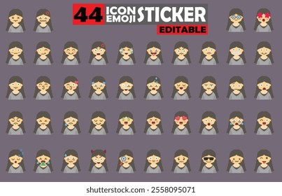 Set of user avatar Cute Girls Emoji Sticker Icon Set – Expressive Cartoon Faces Cute Girls for Social Media, Apps, and Creative Designs