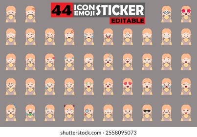 Set of user avatar Cute Girls Emoji Sticker Icon Set – Expressive Cartoon Faces Cute Girls for Social Media, Apps, and Creative Designs