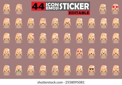 Set of user avatar Cute Girls Emoji Sticker Icon Set – Expressive Cartoon Faces Cute Girls for Social Media, Apps, and Creative Designs