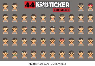 Set of user avatar Cute Girls Emoji Sticker Icon Set – Expressive Cartoon Faces Cute Girls for Social Media, Apps, and Creative Designs