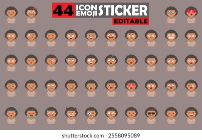 Set of user avatar Cute Girls Emoji Sticker Icon Set – Expressive Cartoon Faces Cute Girls for Social Media, Apps, and Creative Designs