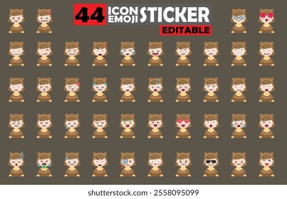 Set of user avatar Cute Girls Emoji Sticker Icon Set – Expressive Cartoon Faces Cute Girls for Social Media, Apps, and Creative Designs