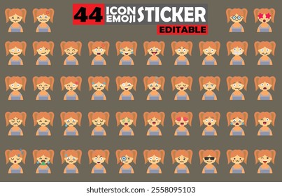 Set of user avatar Cute Girls Emoji Sticker Icon Set – Expressive Cartoon Faces Cute Girls for Social Media, Apps, and Creative Designs