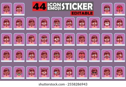 Set of user avatar Cute Girls Emoji Sticker Icon Set – Expressive Cartoon Faces Cute Girls for Social Media, Apps, and Creative Designs