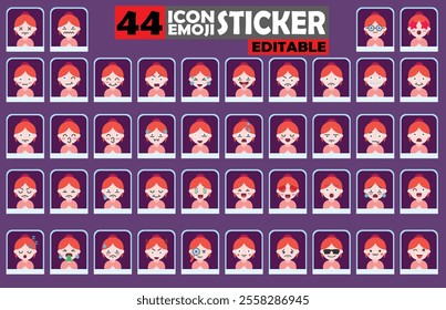 Set of user avatar Cute Girls Emoji Sticker Icon Set – Expressive Cartoon Faces Cute Girls for Social Media, Apps, and Creative Designs