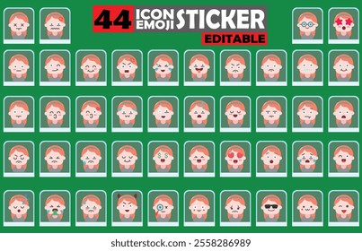 Set of user avatar Cute Girls Emoji Sticker Icon Set – Expressive Cartoon Faces Cute Girls for Social Media, Apps, and Creative Designs