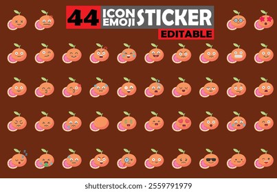 Set of user avatar Cute Grape fruit Emoji Sticker Icon Set – Expressive Cartoon Faces Cute Grape fruit for Social Media, Apps, and Creative Designs