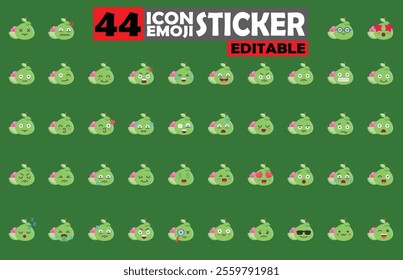 Set of user avatar Cute Grape fruit Emoji Sticker Icon Set – Expressive Cartoon Faces Cute Grape fruit for Social Media, Apps, and Creative Designs