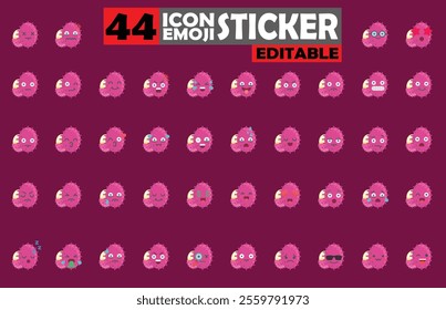 Set of user avatar Cute hairy fruit Emoji Sticker Icon Set – Expressive Cartoon Faces Cute hairy fruit for Social Media, Apps, and Creative Designs