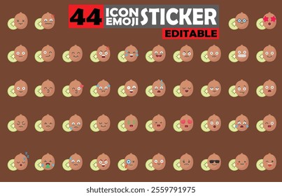 Set of user avatar Cute Kiwi Emoji Sticker Icon Set – Expressive Cartoon Faces Cute Kiwi for Social Media, Apps, and Creative Designs