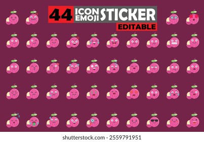Set of user avatar Cute Lychee Emoji Sticker Icon Set – Expressive Cartoon Faces Cute Lychee for Social Media, Apps, and Creative Designs
