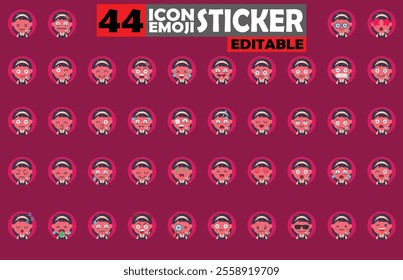 Set of user avatar Cute Maid Emoji Sticker Icon Set – Expressive Cartoon Faces Cute Maid for Social Media, Apps, and Creative Designs