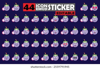 Set of user avatar Cute Mangosteen Emoji Sticker Icon Set – Expressive Cartoon Faces Cute Mangosteen for Social Media, Apps, and Creative Designs