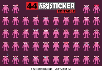 Set of user avatar Cute Monster Emoji Sticker Icon Set – Expressive Cartoon Faces Cute Monster for Social Media, Apps, and Creative Designs