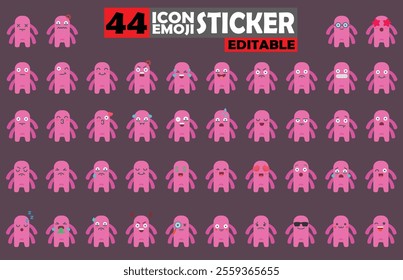 Set of user avatar Cute Monster Emoji Sticker Icon Set – Expressive Cartoon Faces Cute Monster for Social Media, Apps, and Creative Designs