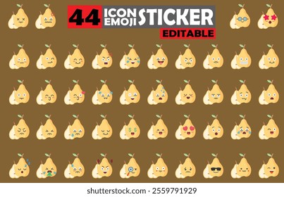 Set of user avatar Cute Pear Emoji Sticker Icon Set – Expressive Cartoon Faces Cute Pear for Social Media, Apps, and Creative Designs