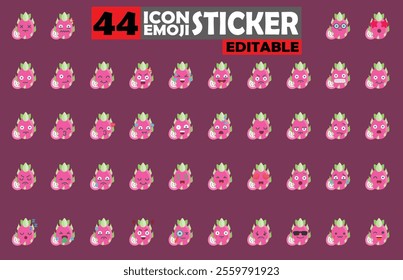 Set of user avatar Cute Pitaya Emoji Sticker Icon Set – Expressive Cartoon Faces Cute Pitaya for Social Media, Apps, and Creative Designs