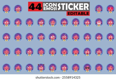 Set of user avatar Cute Secretary Emoji Sticker Icon Set – Expressive Cartoon Faces Cute Secretary for Social Media, Apps, and Creative Designs