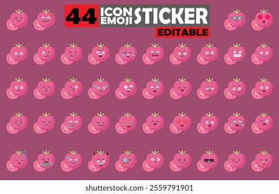 Set of user avatar Cute Tomato Emoji Sticker Icon Set – Expressive Cartoon Faces Cute Tomato for Social Media, Apps, and Creative Designs