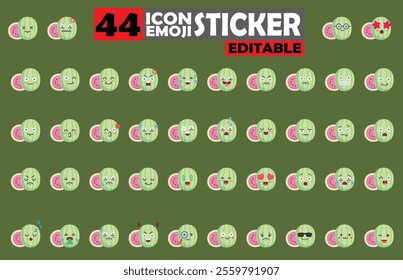 Set of user avatar Cute Watermelon Emoji Sticker Icon Set – Expressive Cartoon Faces Cute Watermelon for Social Media, Apps, and Creative Designs