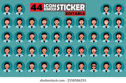 Set of User Avatar Doctor Emoji Sticker Icon Set – Expressive Cartoon Faces Doctor for Social Media, Apps, and Creative Designs
