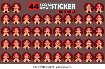 Set of User Avatar Fire Fighter Emoji Sticker Icon Set – Expressive Cartoon Faces Fire Fighter for Social Media, Apps, and Creative Designs